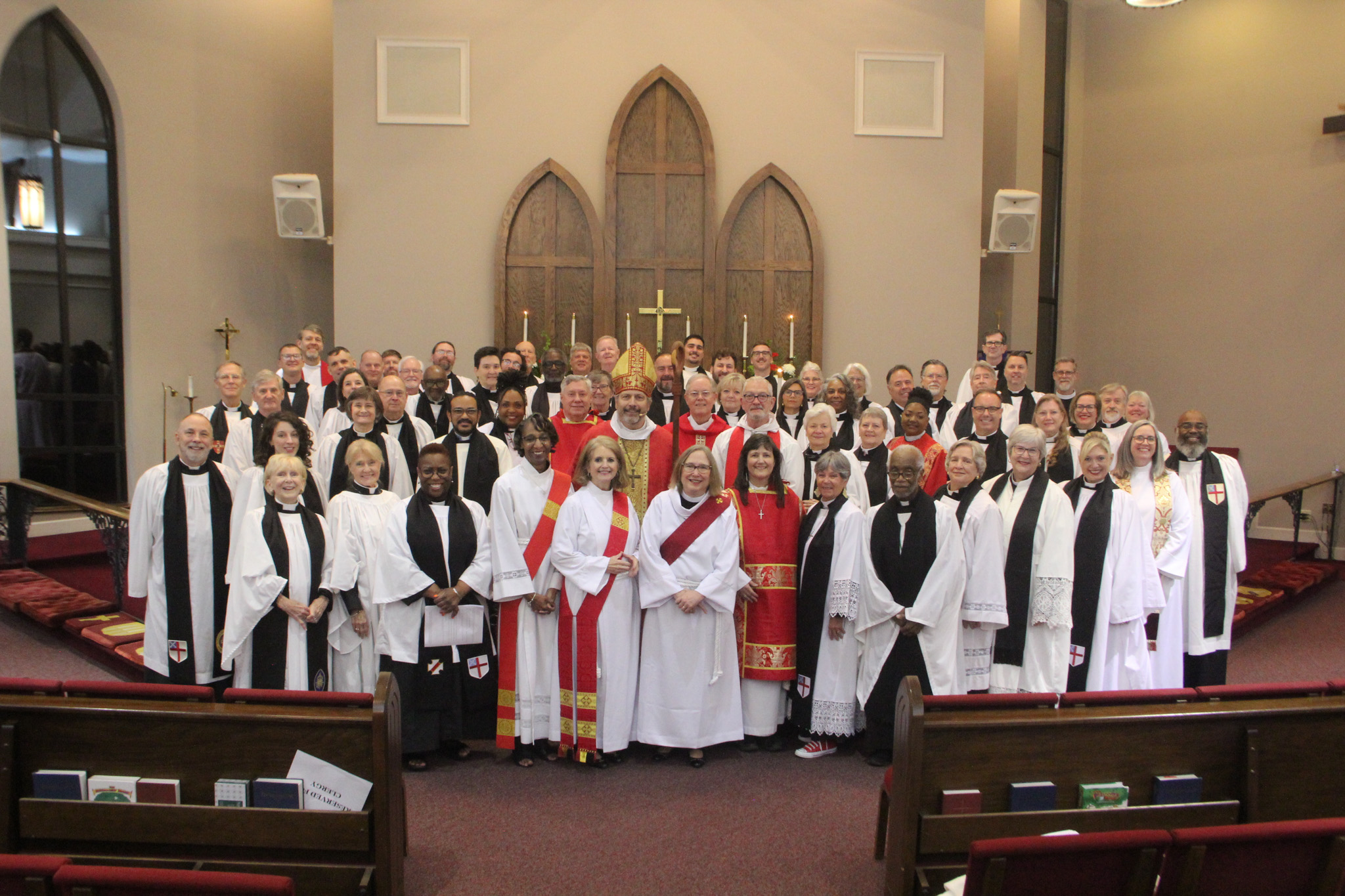 A photo of the clergy of the Diocese of Georgia taken at Trinity Episcopal Church in Statesboro during the 2025 diocesan convention.